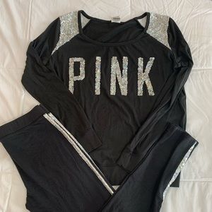 PINK Victoria’s Secret Rainbow Holo Sequined Matching Set, Size M